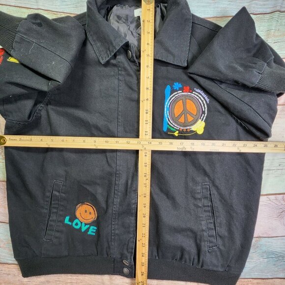 Forever 21+ Black Jacket With Embroidered Peace Sign "Black Is Power" Text Desig - Picture 9 of 12